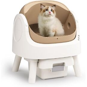 Self-Cleaning Automatic Cat Litter Box, with Open-Top Design, Included Safety Sensor and 10L Large Waste Bin, with Trash Bags and Litter Mat, Coffee Brown