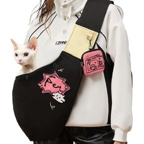 Dog Carrier Sling for Small Dogs and Cats, Cat Sling with Storage Pockets, Dog Carrier with Adjustable Padded Strap & Safety Harness - Puppy Carrier Sling Ideal for Travel and Daily Use（Black）