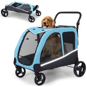 Extra Large Pet Stroller for Medium & Large Dogs - Foldable Design, Adjustable Handle, Up to 160 lbs