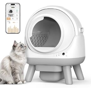 Self Cleaning Litter Box for Multiple Cats, G1 Automatic Cat Litter Box, Self-Cleaning Robot with Smart APP Control and Health Monitoring, Includes 2 Roll Trash Bag and Litter Mat, Grey