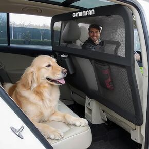 Dog Barrier for Car Back Seat & Cargo Area with Wider Coverage, Universal Fit for Cars, SUVs & Sedans, Dog Car Gate Divider with Chew-Proof Transparent Net and Sturdy Metal Frame for Backseat & Trunk