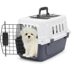 Magshion 18 Inch Pet Carrier for Small Dogs and Cats with Top and Front Door Access, Plastic Dog Kennel for Longer Traveling, Durable Handle, and 4 Sides Ventilation for Pet Up 10 lbs (White+Grey)