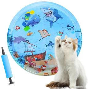 Cat Water Mat for Indoor Cats, 2025 Upgraded 0.6mm Thicken Scratch-Resistant Interactive Sensory Play Mat with Floating Fish Toys, Summer Cooling Pad for Kittens with Free Air Pump