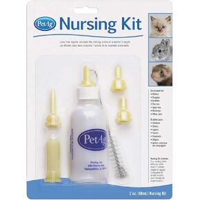 Pet-Ag Nursing Kit - 2 oz - Promotes the Natural Feeding of Liquids to Baby Animals - Each Kit Includes 2 oz. Bottle with Cap, 5 Nipples & Cleaning Brush