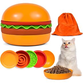 Multi-Purpose Slow Food Feeder Cat& Dog Bowl- Puppy Cat Bowl with Tilted Design, Anti-Slip, 5 Portable Stackable Elevated Pet Bowls for Daily Feeding, Traveling, Walking, Hiking
