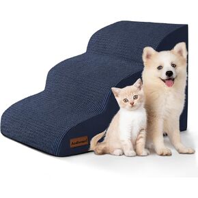 3-Step Dog Ramp and Stairs for Sofa and Chair - Non-Slip Sturdy Pet Steps for Small Dogs and Cats,15.7" H,Grey