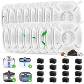 24 Pack Cat Water Fountain Replacement Filters, 12 Pcs Cats Fountain Filters & 12 Pcs Pre-Filter Sponges for 95oz/2.8L 135oz/4L 67oz/2L Automatic Pet Dog Fountain Water Dispenser