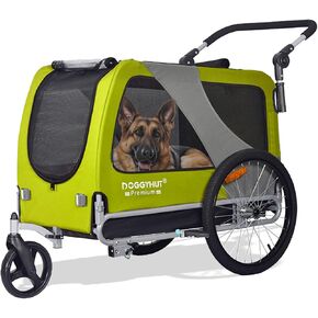 DOGGYHUT® Premium Large/XL Pet Bike Trailer & Stroller for Large Sized Dog or Multiple Small Dogs,Low Center of Gravity,Parking Brakes,Easy Folding Frame,Bicycle Carrier