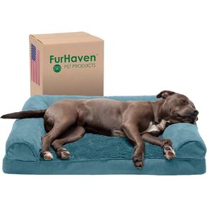 Furhaven Orthopedic Dog Bed for Large/Medium Dogs w/ Removable Bolsters & Washable Cover, For Dogs Up to 55 lbs - Plush & Suede Sofa - Deep Pool, Large