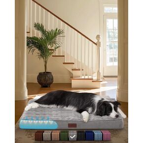 OhGeni Orthopedic Waterproof & Machine Washable Dog Bed for Medium Large Pets, Suitable for Crates, 25D Egg Crate Foam, Non-Slip Bottom & Removable Cover, 35 Inches(Gray)