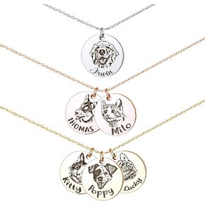 Anavia Personalized Pet Portrait Necklace, Handmade Memorial Jewelry Gift, Custom Round Disc Photo Engraved Necklace for Animal Lovers, Dog Mom, Dog Dad