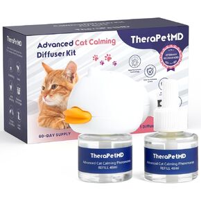 TheraPet MD - Cat Calming Diffuser Pheromone Refill Kit - Multi Cat Anxiety Relief Stress Reduction Plugin 700 sq ft Coverage Vet Recommended