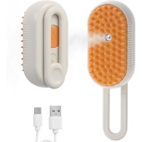 4 in 1 Cat Steam Brush, Rechargeable Steam Brush for Cats and Dogs, Anti-Static Cat Spray Brushes, Massage, Cleaning, Shedding & Combing All In One! Beige