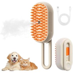 4 in 1 Cat Steam Brush for Shedding, Rechargeable Steam Pet Brush for Dog and Cat, Anti-Static, Massage, Cleaning, Shedding & Combing All In One!(Brown)