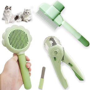 3PCS Cat Grooming Kit, Nail Clipper Trimmer with LED Light and Nail File, Brush for Shedding, Comb for Long Haired Cats, Pet Supplies and Essentials, Gifts for Cat Lover