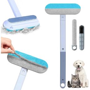 Pet Hair Remover 4 in 1- Reusable Long Handle Dog Hair Remover Brush, Washable Lint Cleaner for Dog and Cat Hair, Gentle on Furniture, Multifunctional Hair Removal Brush, 2 Pcs Carpet Scraper