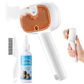 Cat Steam Brush for Shedding, 4-in-1 Pet Steam Brush for Indoor Cats Dogs Spray Hair Removal Comb, 2 Spray Self-Cleaning Electric Steaming Dog Brushes for Shedding,Massage,Cleaning Grooming (Green)