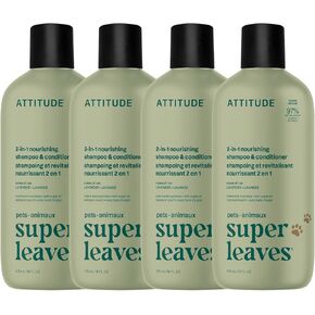ATTITUDE Natural 2 in 1 Nourishing Shampoo & Conditioner for Cat & Dog, Vegan and Cruelty-Free, Lavender & Argan Oil, 16 Fl Oz (Pack of 4)