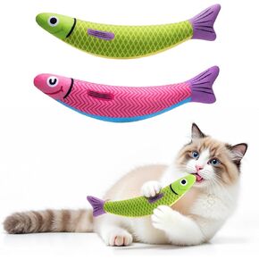 Interactive Cat Toys with [5000mg A+ Organic Catnip] [Baby Grade] Soft Chew Kicker Cat Toys for Indoor Cats & Kittens, Crinkle &Rattle Fish Sound Toy, Drives Bored Cats Crazy with Fun,2 Pack