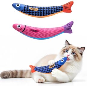 Interactive Cat Toys with [5000mg A+ Organic Catnip] [Baby Grade] Soft Chew Kicker Cat Toys for Indoor Cats & Kittens,Crinkle &Rattle Fish Sound Toy,Drives Bored Cats Crazy with Fun,2 Pack
