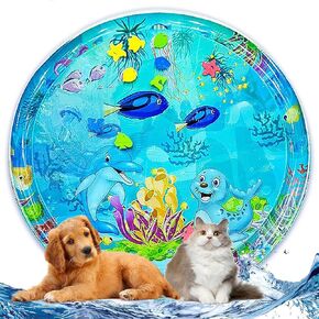 2025 Upgraded Thickened Water Sensor Play Mat for Pets, Cats & Dogs, Cool Comfort Inflatable Tummy Time Water Mat, PVC Material, Rectangle, Indoor/Outdoor/Travel, 41.4 x 41.4 x 2.8 inches