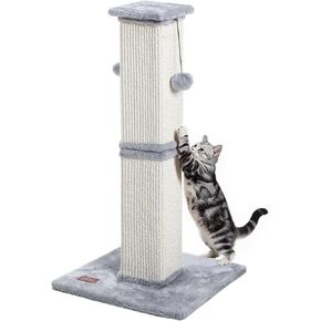 Cat Scratching Post, 33Inch Tall Cat Scratch Post for Indoor Cats Adults and Kitten, Sisal Cat Scratcher with Hanging Balls