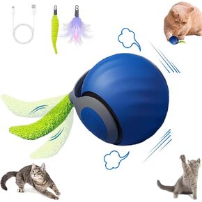 2Packs Speedy 2.0 Tail Cat Toys for Bored Indoor Adult Cats,2025 New Generation Interactive Cat Toys for Indoor Cats,Automatic Moving Ball with Tail,Blue and Orange