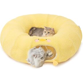 EHEYCIGA Cat Tunnel Bed for Indoor Cats, Cute Cat Donut Toy Tunnel for Small Large Cats with Washable Circle Cushion, Peekaboo Pet Cave Play Tunnel for Kitten, Puppy, Rabbit