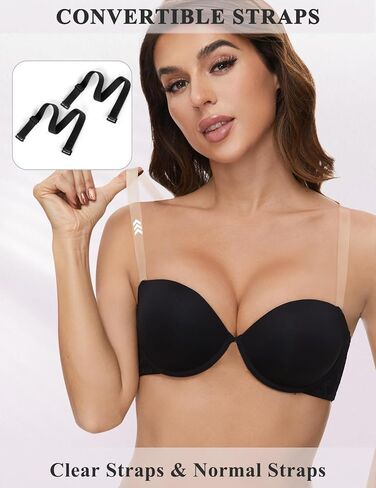 حمالة صدر بدون حمالات للنساء ديمي مبطنة للغاية مع أشرطة شفافة متعددة الاتجاهات، أضف 2 كوب من حمالات الصدر من الدانتيل in Kuwait