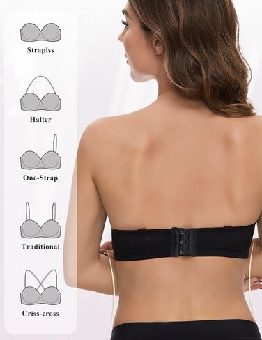 حمالة صدر بدون حمالات للنساء ديمي مبطنة للغاية مع أشرطة شفافة متعددة الاتجاهات، أضف 2 كوب من حمالات الصدر من الدانتيل in Kuwait