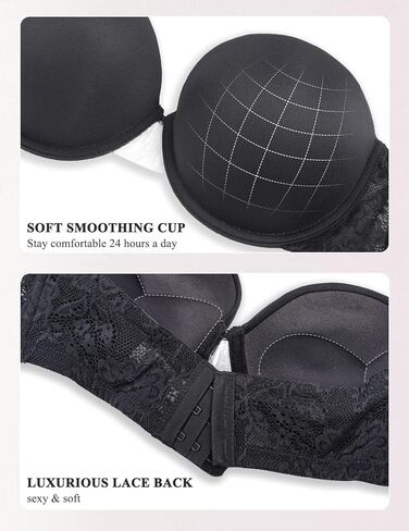 حمالة صدر بدون حمالات للنساء ديمي مبطنة للغاية مع أشرطة شفافة متعددة الاتجاهات، أضف 2 كوب من حمالات الصدر من الدانتيل in Kuwait