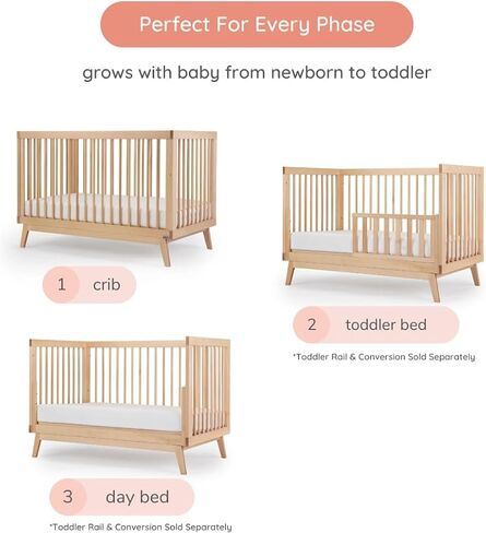 dadada Baby Soho 3-in-1 Convertible Wood Crib Bed, Made in Italy, White | Crib to Toddler Bed, GREENGUARD Gold Certified, Baby-Safe Finish, Sustainable Beechwood, Modern Design, 3 Adjustable Heights in Saudi Arabia