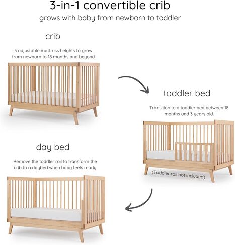 dadada Baby Soho 3-in-1 Convertible Wood Crib Bed, Made in Italy, White | Crib to Toddler Bed, GREENGUARD Gold Certified, Baby-Safe Finish, Sustainable Beechwood, Modern Design, 3 Adjustable Heights in Saudi Arabia