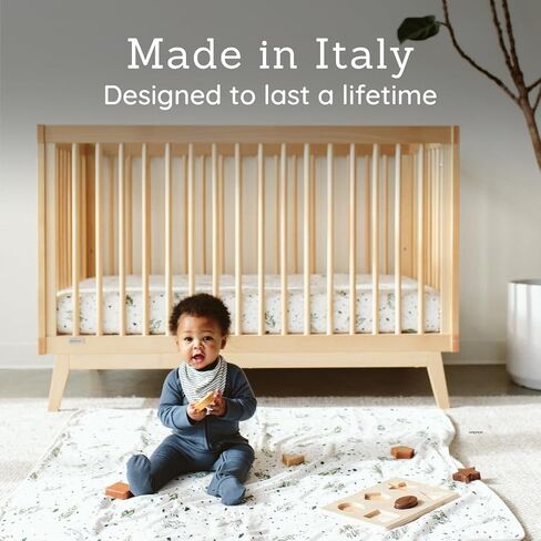 dadada Baby Soho 3-in-1 Convertible Wood Crib Bed, Made in Italy, White | Crib to Toddler Bed, GREENGUARD Gold Certified, Baby-Safe Finish, Sustainable Beechwood, Modern Design, 3 Adjustable Heights in Saudi Arabia