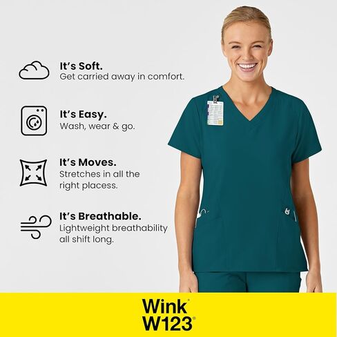 WonderWink W123 Women’s Stylized V-Neck Scrub Top — Charcoal Heather, X-Large in Saudi Arabia