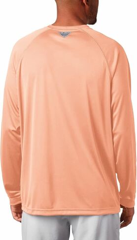 Columbia Men's Standard Terminal Tackle Long Sleeve Shirt, Sunset Red Heather/Collegiate Navy Logo, X-Large in Saudi Arabia