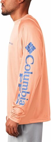 Columbia Men's Standard Terminal Tackle Long Sleeve Shirt, Sunset Red Heather/Collegiate Navy Logo, X-Large in Saudi Arabia