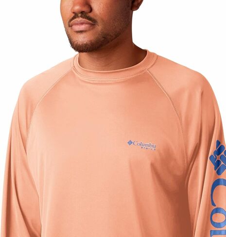 Columbia Men's Standard Terminal Tackle Long Sleeve Shirt, Sunset Red Heather/Collegiate Navy Logo, X-Large in Saudi Arabia