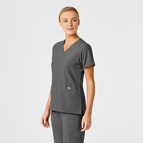 WonderWink W123 Women’s Stylized V-Neck Scrub Top — Charcoal Heather, X-Large in Saudi Arabia