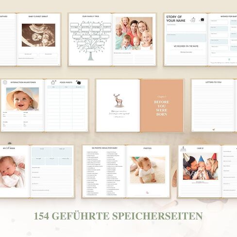 كتاب ذكريات Lanpn Hello Baby First 5 سنوات للصبيان والبنات - غلاف فني من الكتان تذكار كتاب الأطفال للآباء الجدد - ألبوم صور سجل القصاصات لحديثي الولادة (أخضر حكيم، 154 صفحة) in Saudi Arabia