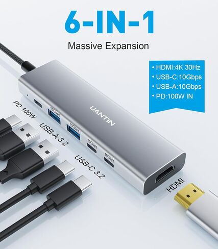 محول USB C Hub 7 في 1 متعدد المنافذ مع دونجل HDMI 4K، 100 وات PD، قارئ بطاقة SD/TF، ​​3 منافذ USB-A، محطة إرساء USBC لأجهزة MacBook Mac Pro/Air، Dell، HP، ASUS، Acer وأجهزة الكمبيوتر المحمولة الأخرى من النوع C in Kuwait