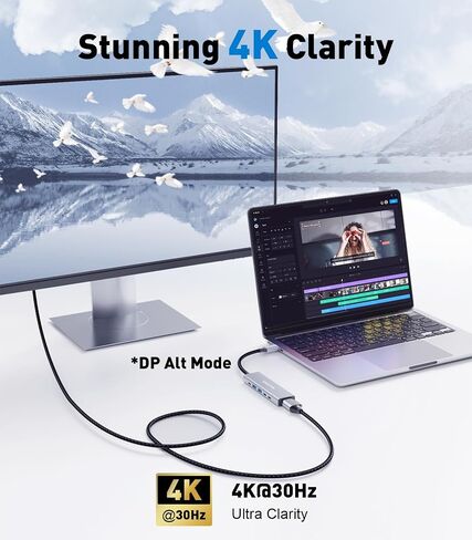 محول USB C Hub 7 في 1 متعدد المنافذ مع دونجل HDMI 4K، 100 وات PD، قارئ بطاقة SD/TF، ​​3 منافذ USB-A، محطة إرساء USBC لأجهزة MacBook Mac Pro/Air، Dell، HP، ASUS، Acer وأجهزة الكمبيوتر المحمولة الأخرى من النوع C in Kuwait