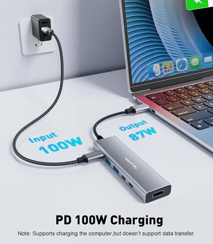 محول USB C Hub 7 في 1 متعدد المنافذ مع دونجل HDMI 4K، 100 وات PD، قارئ بطاقة SD/TF، ​​3 منافذ USB-A، محطة إرساء USBC لأجهزة MacBook Mac Pro/Air، Dell، HP، ASUS، Acer وأجهزة الكمبيوتر المحمولة الأخرى من النوع C in Kuwait