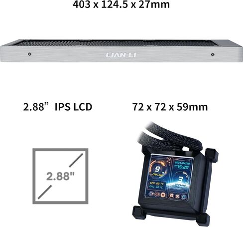 Lian Li Hydroshift 360 AIO - مراوح 3 × 28 مم مثبتة مسبقًا - مسار سائل تبريد مثبت على الجانب - شاشة LCD مقاس 2.88 بوصة - دقة 480 × 480 - لقطات شاشة ملتقطة أو مقاطع فيديو مسجلة - أسود (HSLCD36SB) in Kuwait