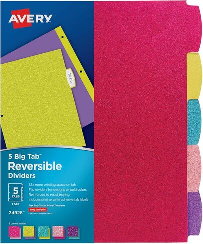 Avery Big Tab Reversible Fashion Dividers for 3 Ring Binders, 5 Tab Set, Retro Pattern, 1 Set (24938) in Saudi Arabia