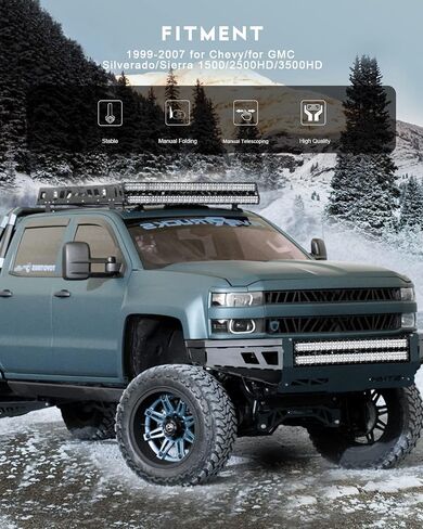 مرايا السحب من OCPTY متوافقة مع 2003-2006 لسيارة Chevy Silverado 1500/2500 HD/3500/Tahoe لسيارة GMC Sierra 1500/2500 HD/3500/Yukon XL مع قوة إشارة الانعطاف السوداء القابلة للطي يدويًا in Saudi Arabia