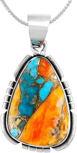 Turquoise Pendant Necklace 20" Sterling Silver 925 Genuine Gemstones (Choose Color) in Saudi Arabia