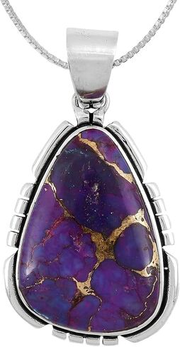 Turquoise Pendant Necklace 20" Sterling Silver 925 Genuine Gemstones (Choose Color) in Saudi Arabia