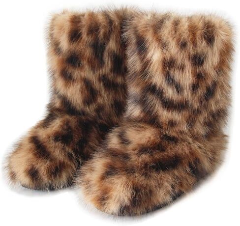 QMFUR المرأة فروي فو فراء الأحذية غامض رقيق منتصف العجل الثلوج الأحذية من جلد الغزال الدافئة الفراء اصطف الجوارب شقة أحذية الموضة in Kuwait