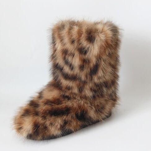 QMFUR المرأة فروي فو فراء الأحذية غامض رقيق منتصف العجل الثلوج الأحذية من جلد الغزال الدافئة الفراء اصطف الجوارب شقة أحذية الموضة in Kuwait